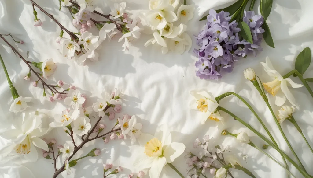Spring pastel color palette inspired by cherry blossom, lilac, and fresh greenery