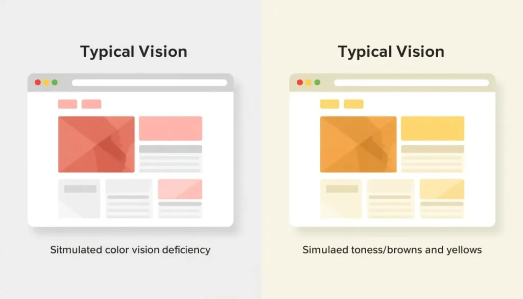 Website color palette simulated for color blindness including deuteranopia and protanopia