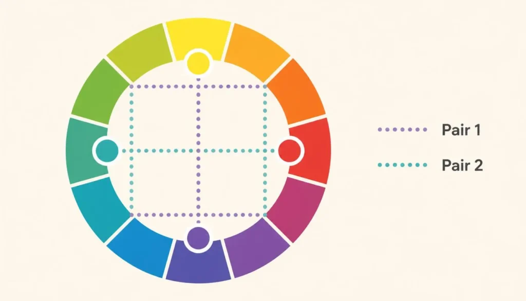 Tetradic Color Scheme: A Complete Guide for Designers 3 Color wheel diagram illustrating two complementary pairs that form a tetradic color scheme