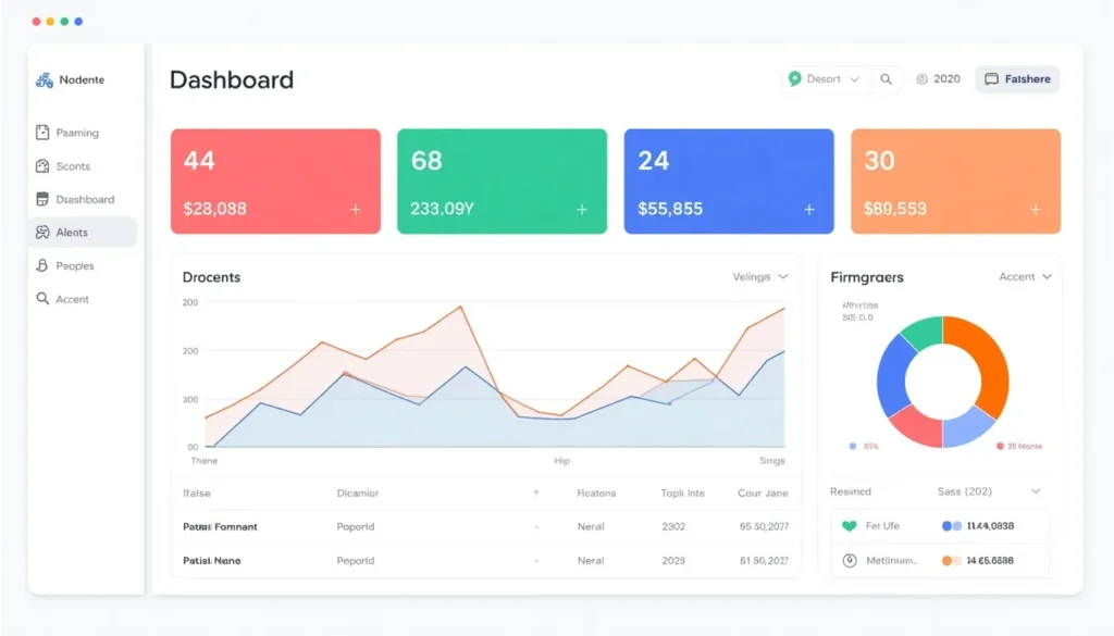Tetradic Color Scheme Generator: Build 4-Color Palettes 4 Example website dashboard UI using a tetradic color scheme for backgrounds, buttons, and accents