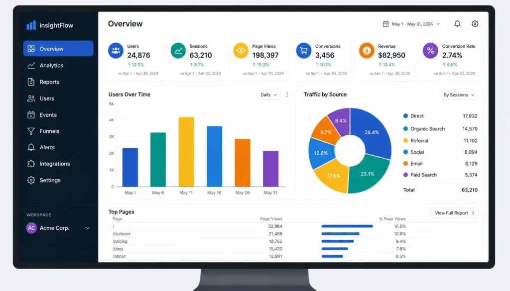 SaaS analytics dashboard using a multi-color, colorblind-safe palette for charts and UI elements