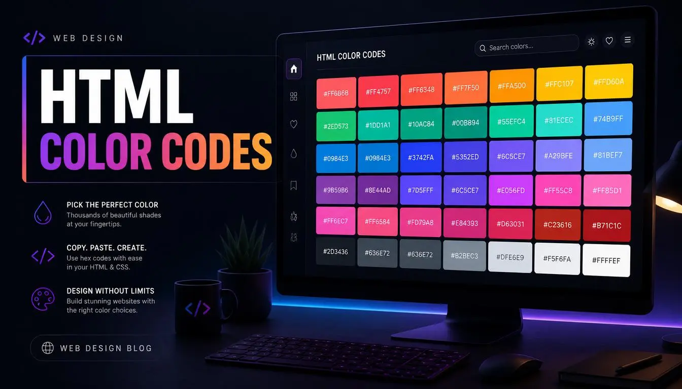 HTML color hex codeschart 140 hex, RGB & HSL values
