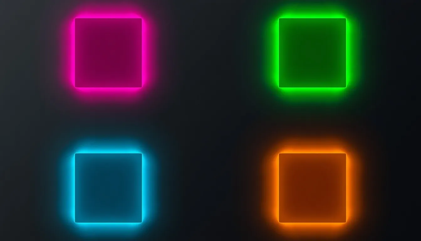 Neon Color Palette: 30+ Hex Codes & Pairing Guide 2 Neon color palette hex swatches glowing against a dark charcoal background, including pink, green, cyan, and yellow neon tones